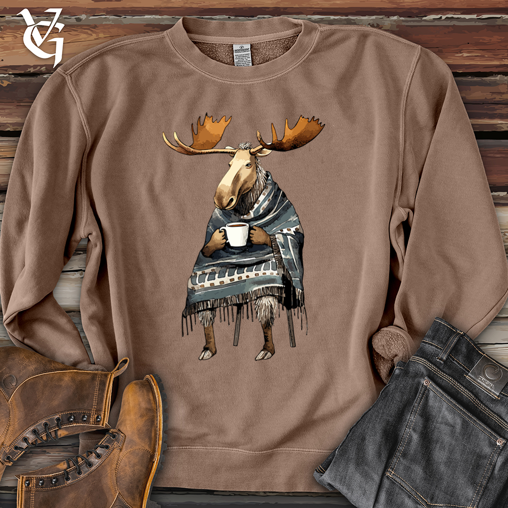 Coffee Drinking Moose Banjo Bison Pigment-Dyed Crewneck