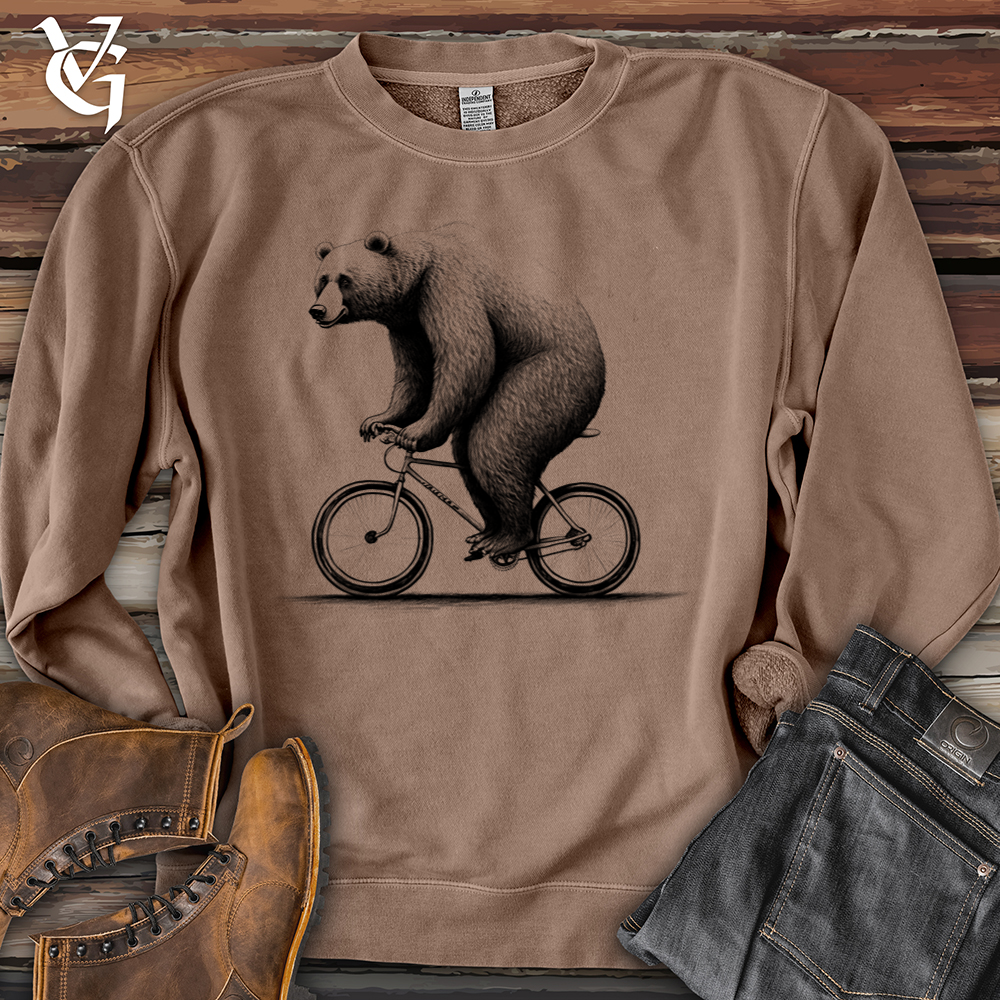 Bear Riding Bike Pigment-Dyed Crewneck