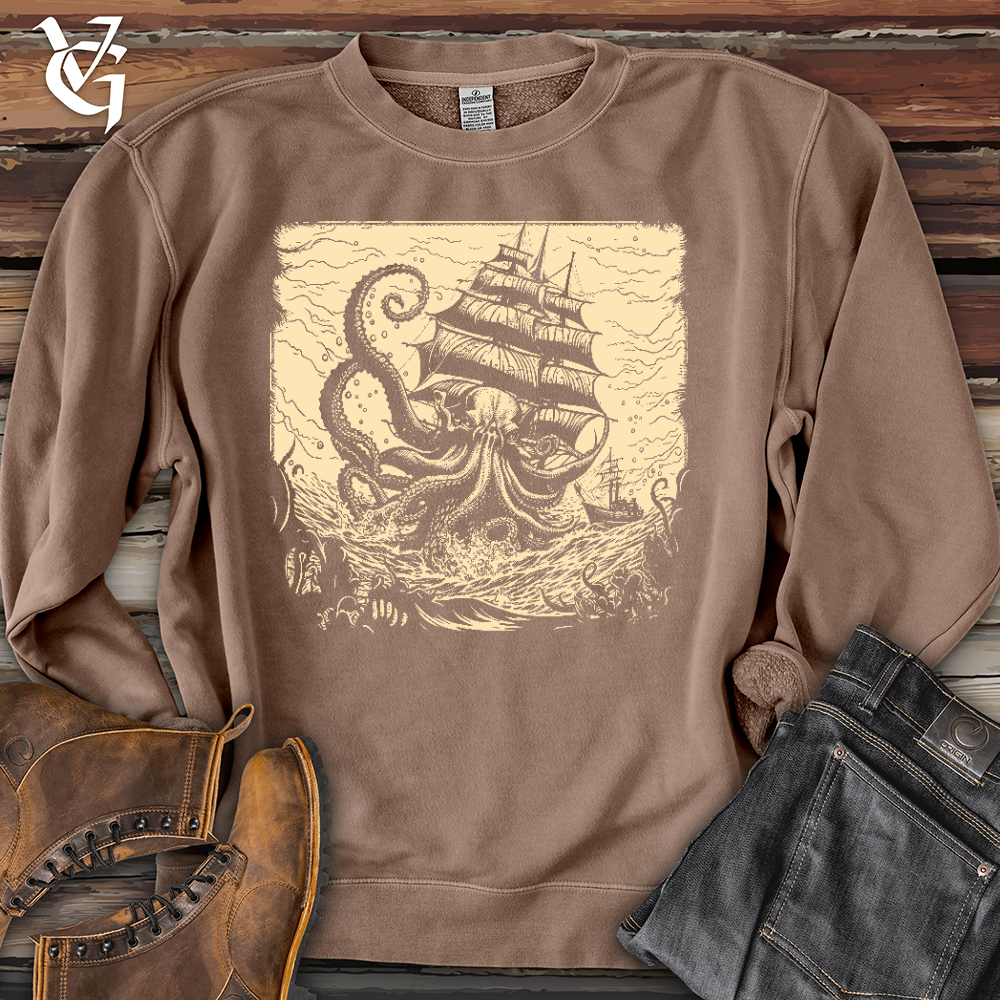 Kraken at Sea Banjo Bison Pigment-Dyed Crewneck