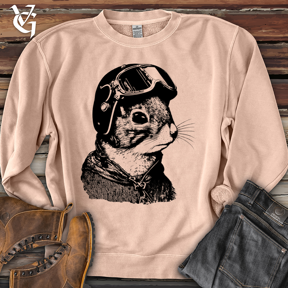 Squirrel Fighter Pilot Banjo Bison Pigment-Dyed Crewneck