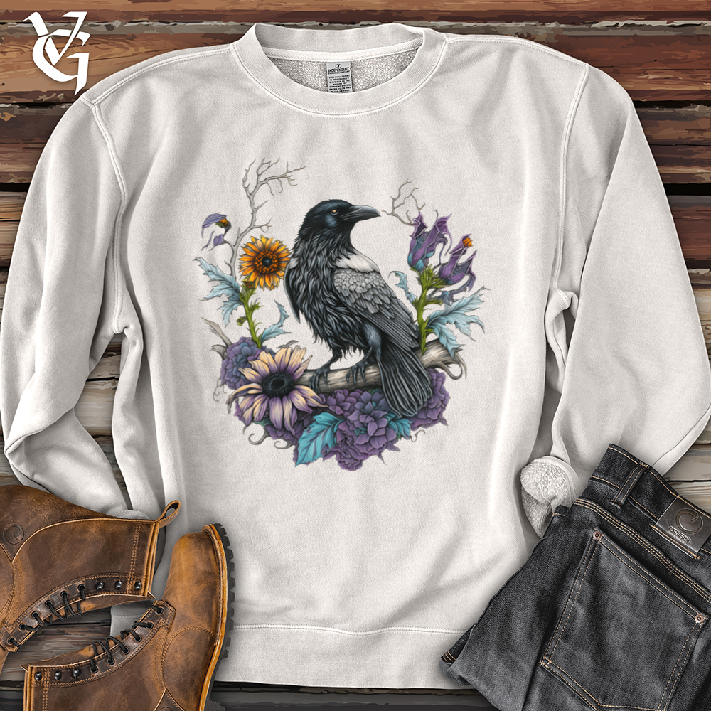Flower Wreath Raven Pigment-Dyed Crewneck