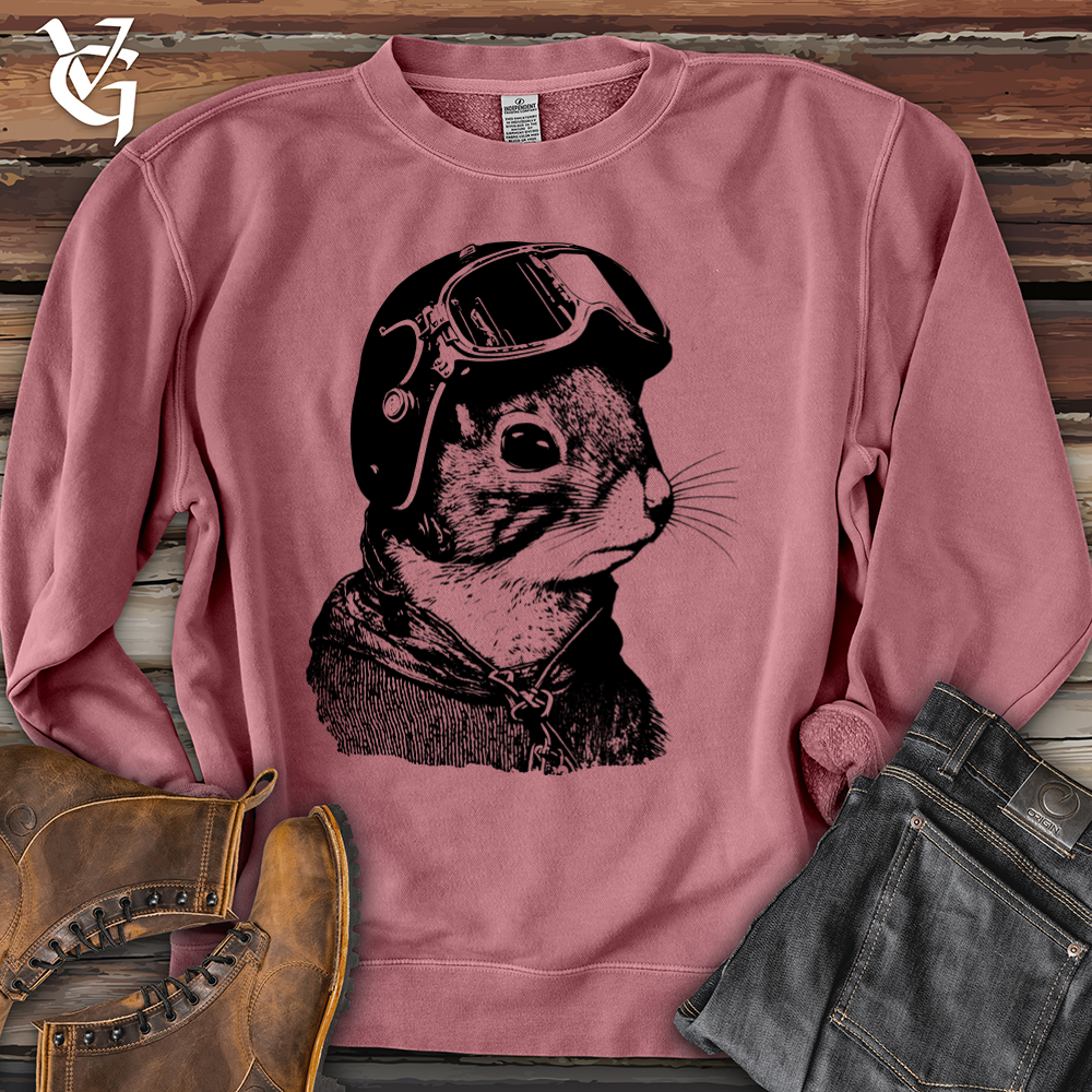 Squirrel Fighter Pilot Banjo Bison Pigment-Dyed Crewneck