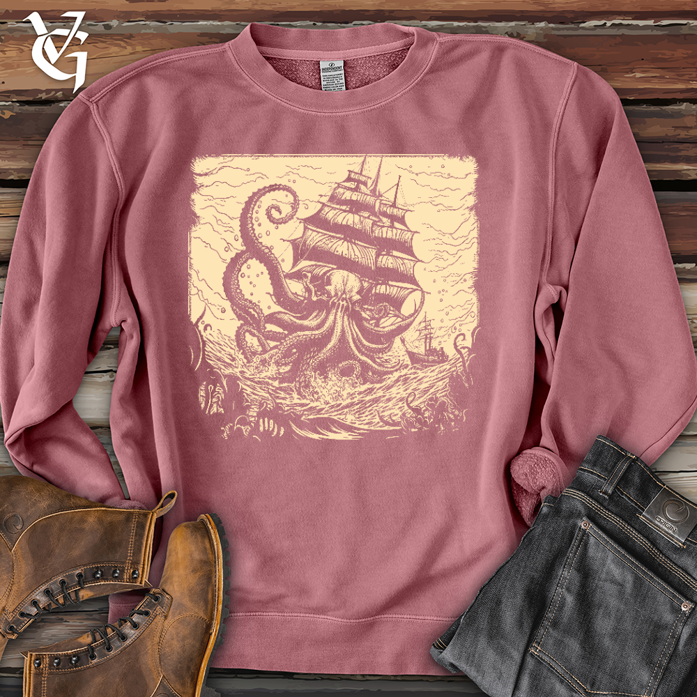 Kraken at Sea Banjo Bison Pigment-Dyed Crewneck