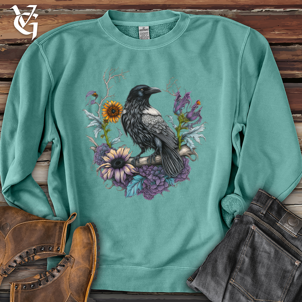 Flower Wreath Raven Pigment-Dyed Crewneck