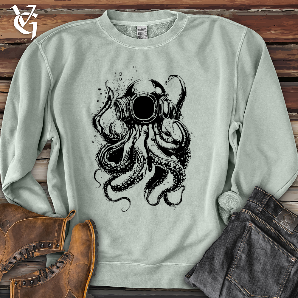 Scuba Octopus Banjo Bison Pigment-Dyed Crewneck