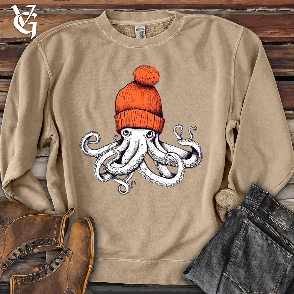 Octopus Orange Beanie Banjo Bison Pigment-Dyed Crewneck