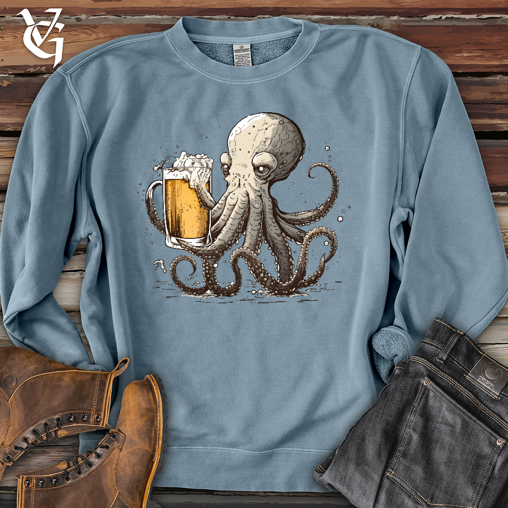 Octopus Happy Hour Banjo Bison Pigment-Dyed Crewneck
