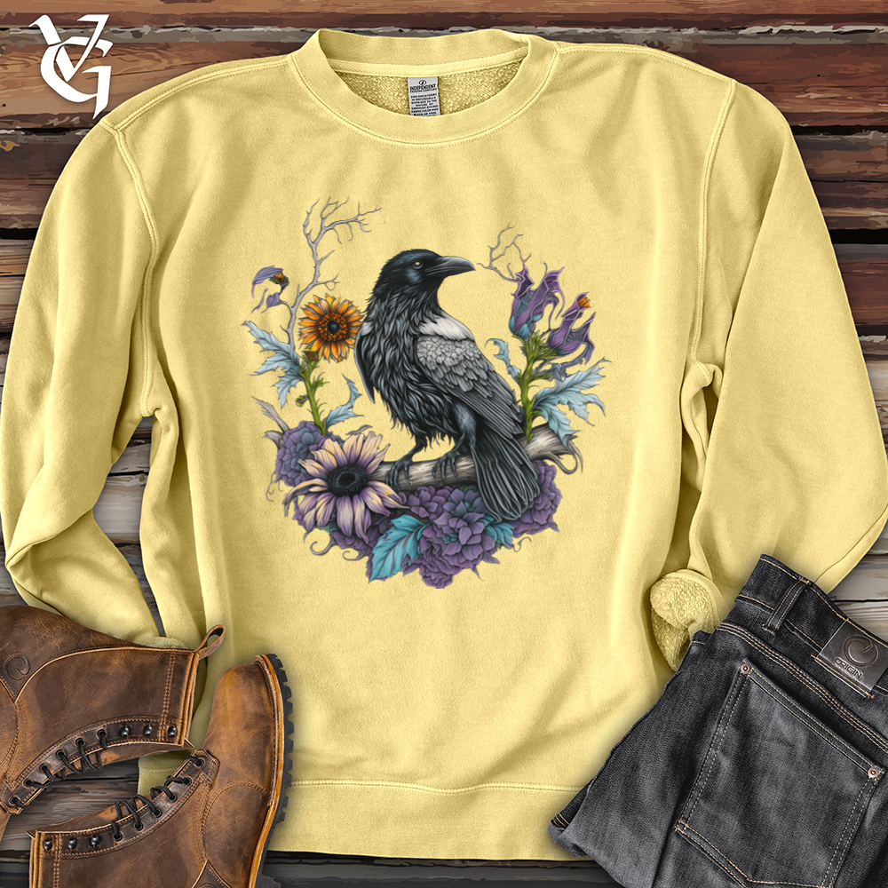 Flower Wreath Raven Pigment-Dyed Crewneck