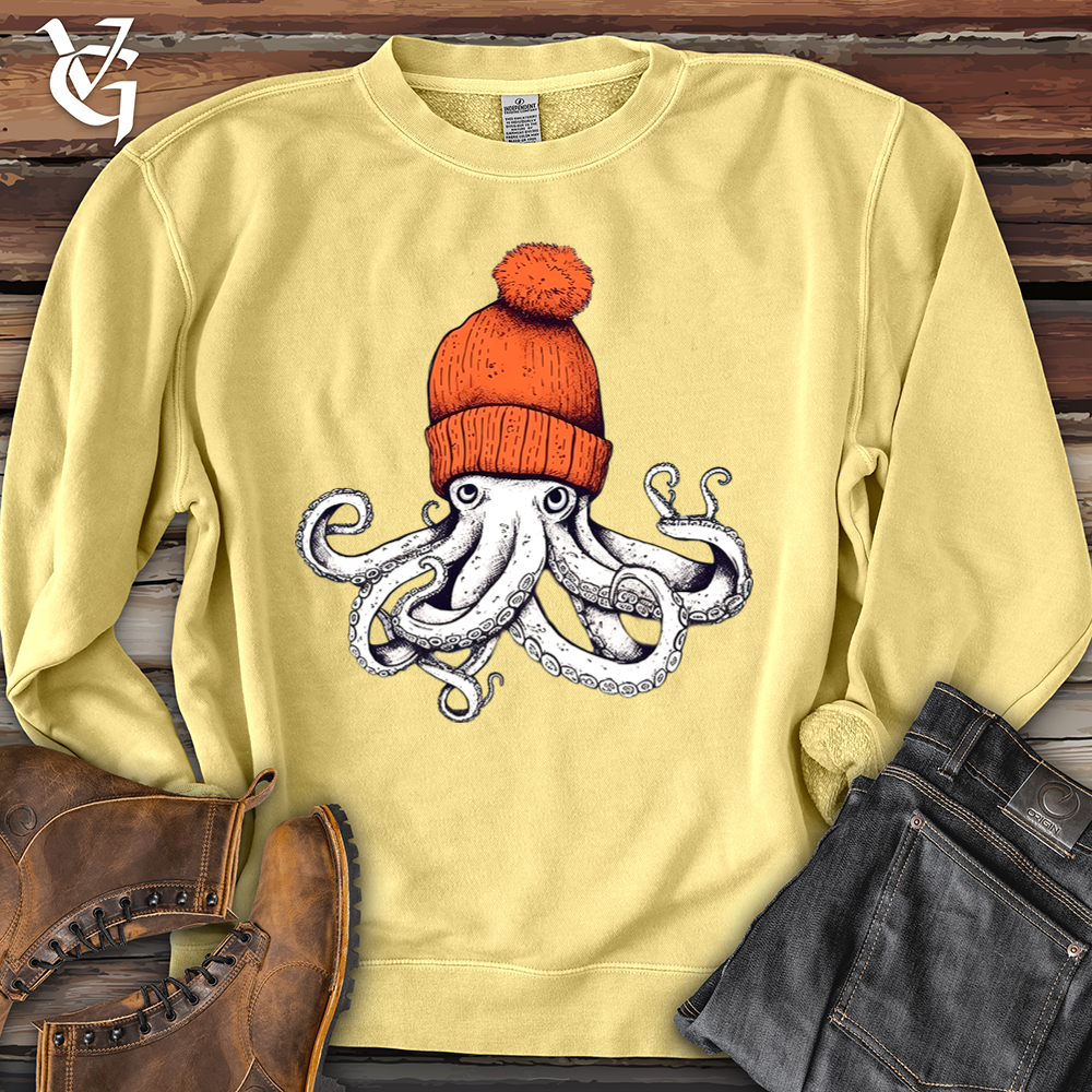 Octopus Orange Beanie Banjo Bison Pigment-Dyed Crewneck