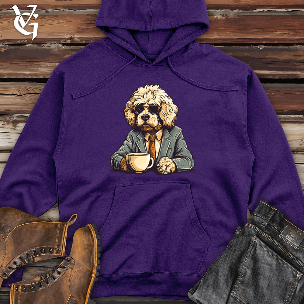 Coffee Enjoying Doodle Canine Midweight Hooded Sweatshirt