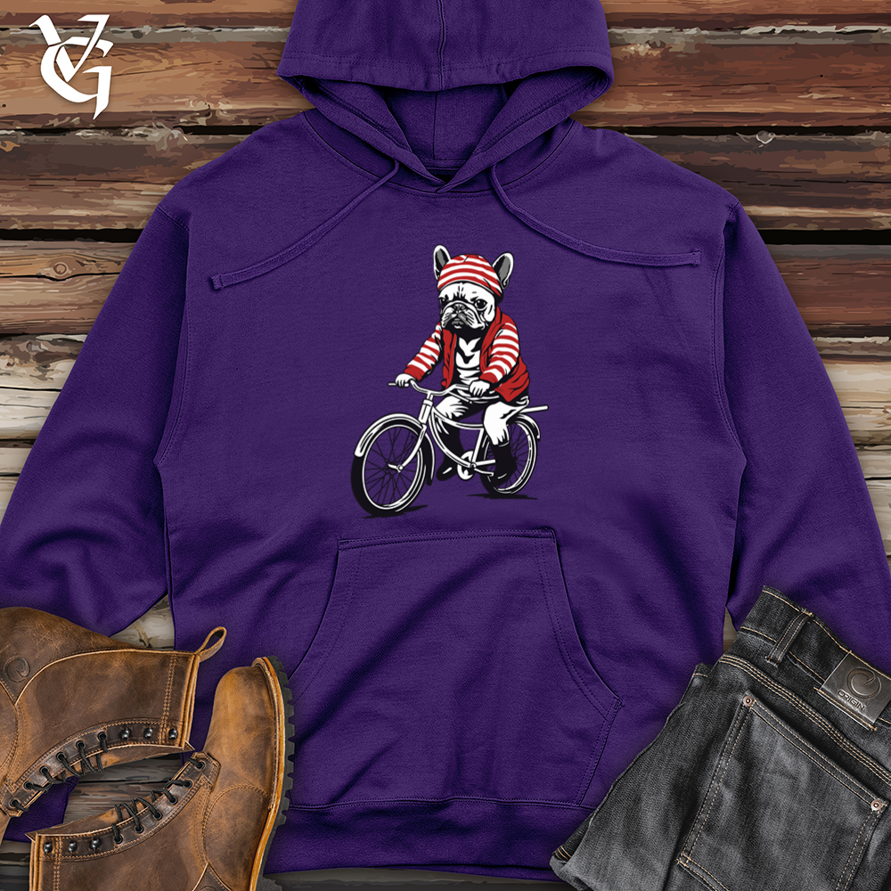 Retro Bicycle Riding Frenchie Midweight Hooded Sweatshirt