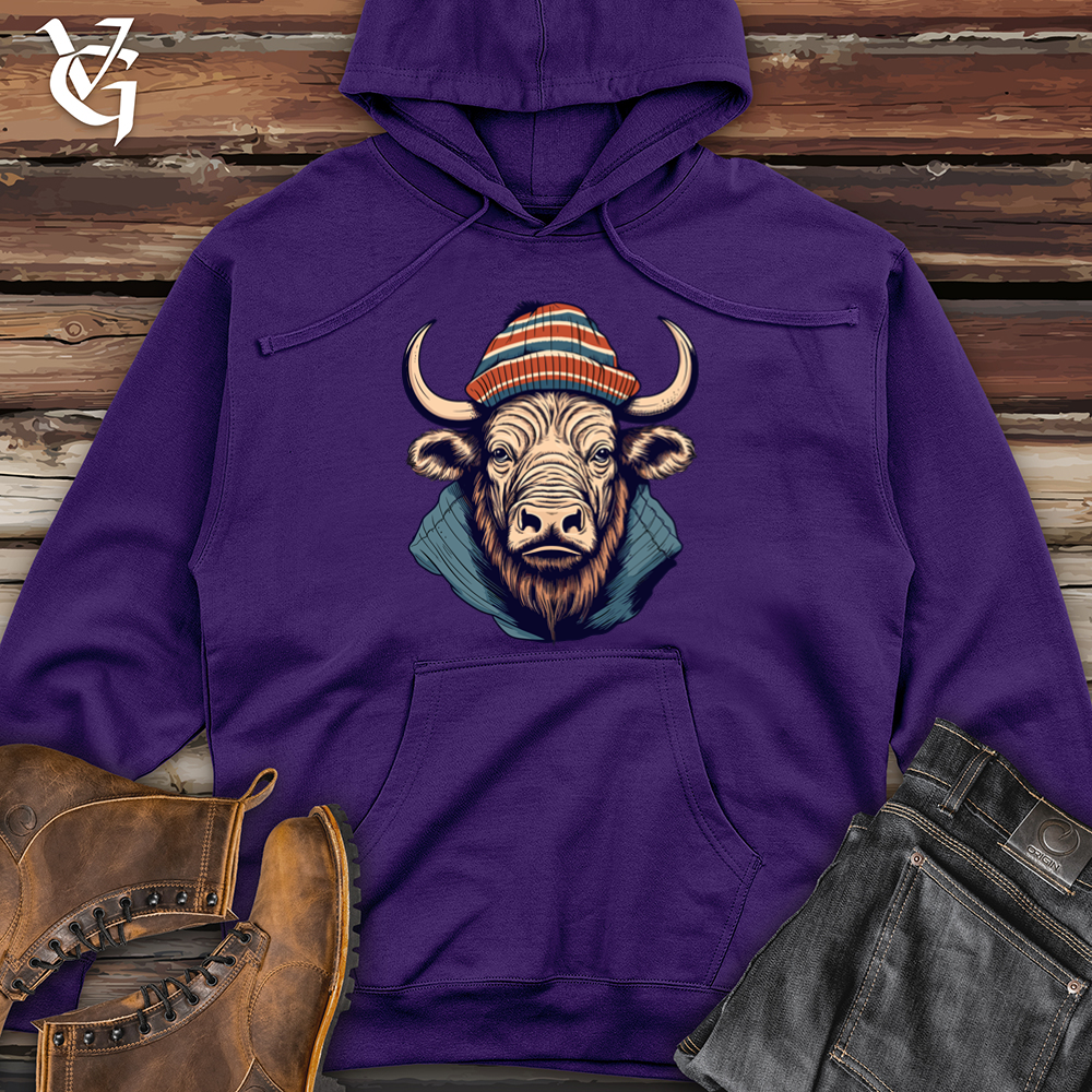 Vintage Buffalo Wearing Beanie Midweight Hooded Sweatshirt