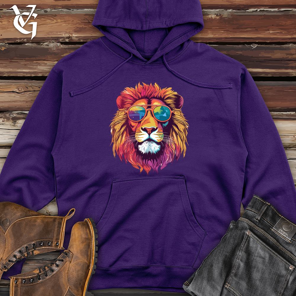 Retro Cosmic Shades Lion Midweight Hooded Sweatshirt