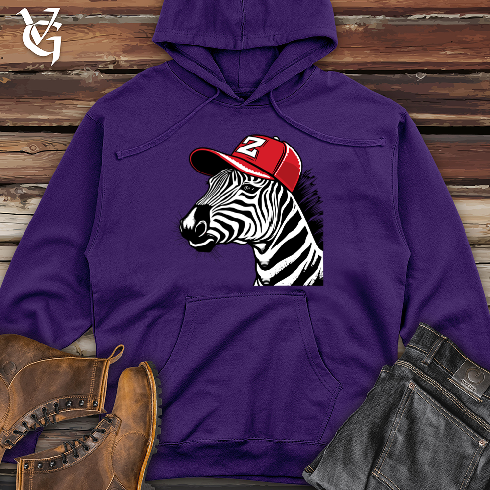 Retro Cap Wearing Zebra Midweight Hooded Sweatshirt