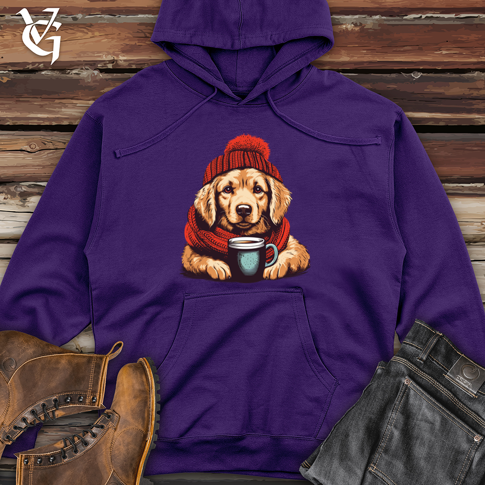 Retro Pom Pom Golden Retriever Midweight Hooded Sweatshirt