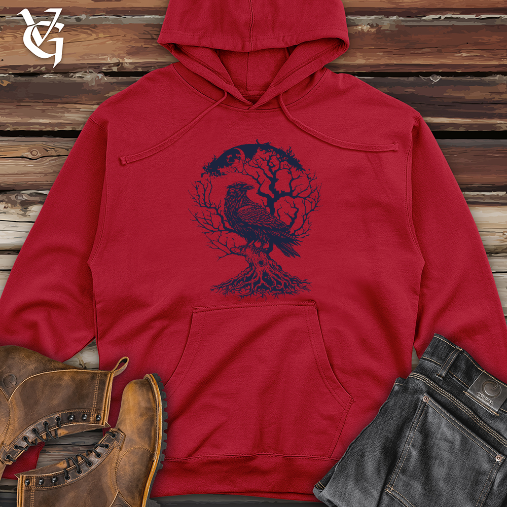 Raven and Old Tree Tattoo Midweight Hooded Sweatshirt