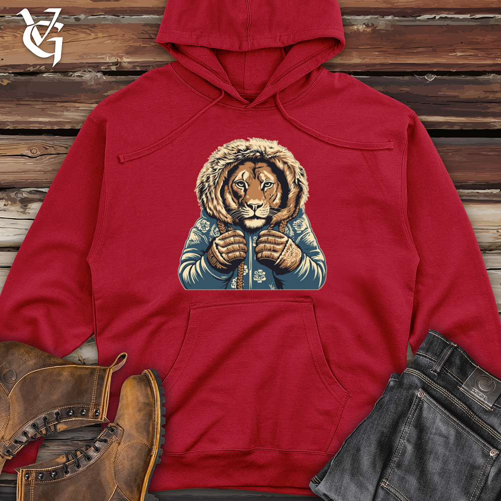 Vintage Mitten Wearing Lion Midweight Hooded Sweatshirt