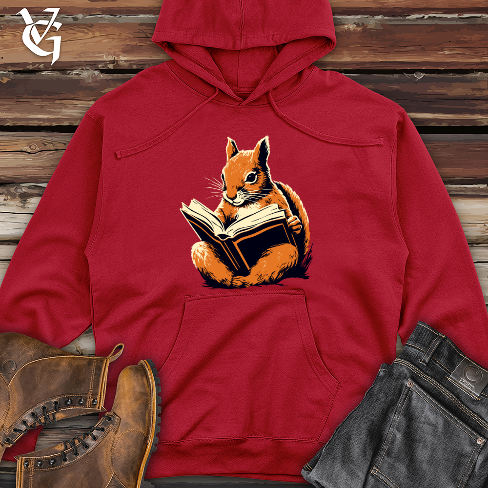 Bookworm Squirrel Midweight Hooded Sweatshirt
