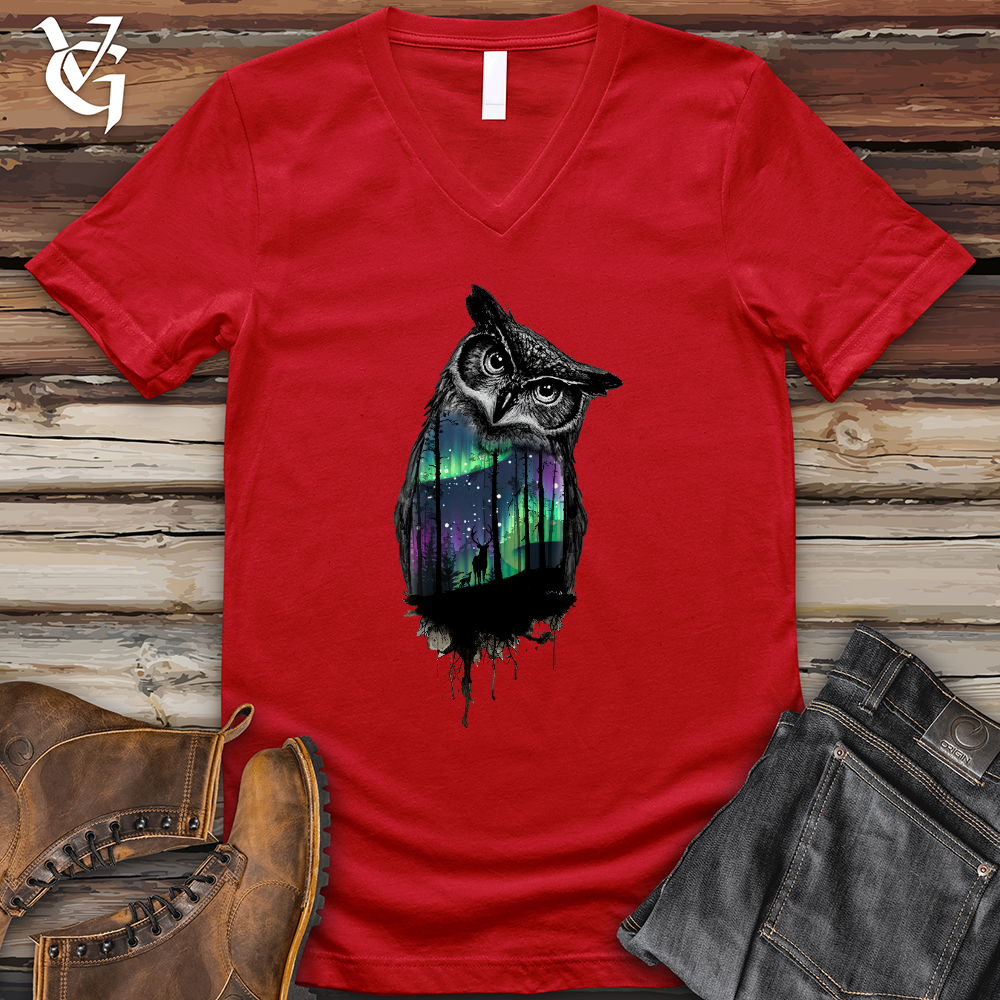 Northern Lights Owl V- Neck Tee