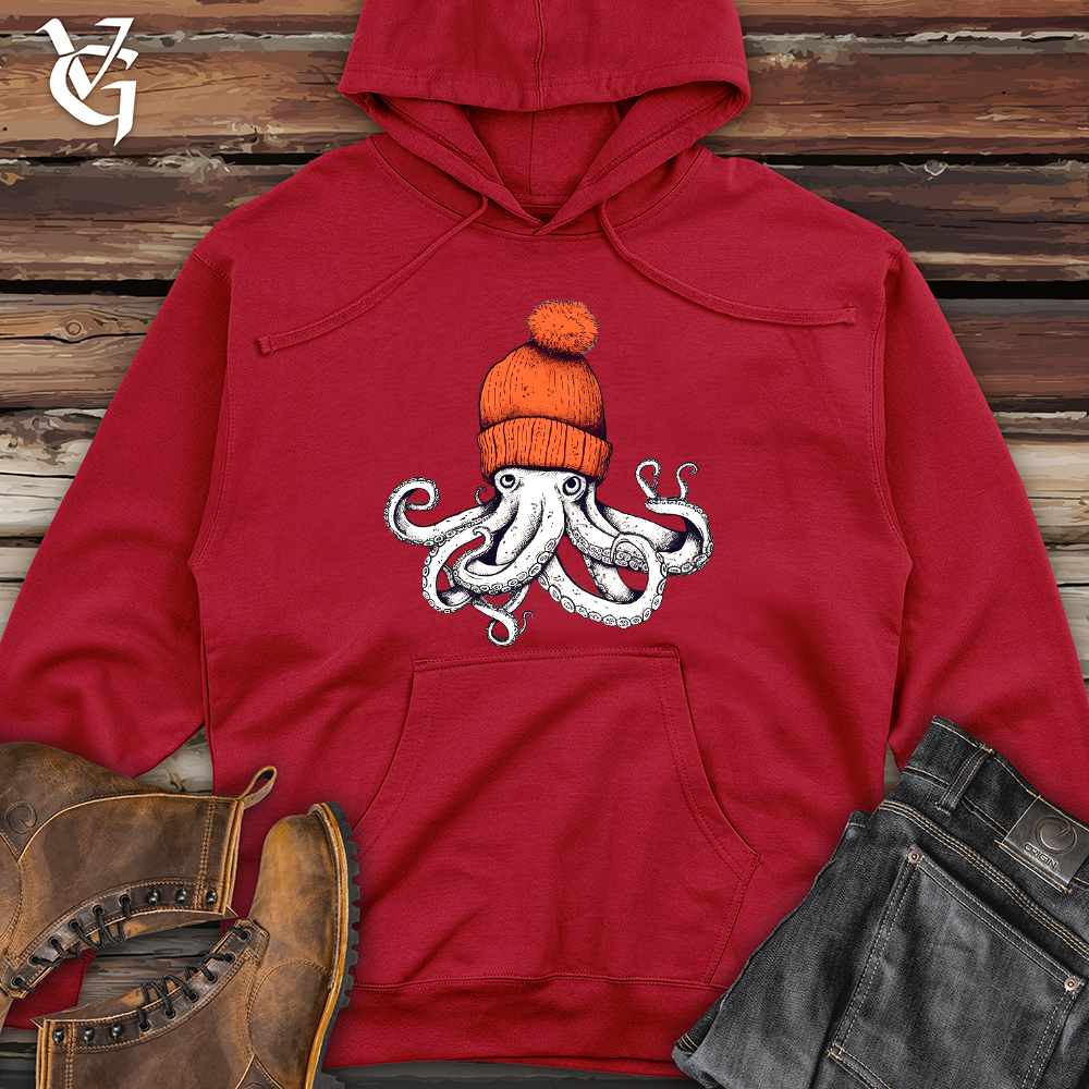 Octopus Orange Beanie Midweight Hooded Sweatshirt