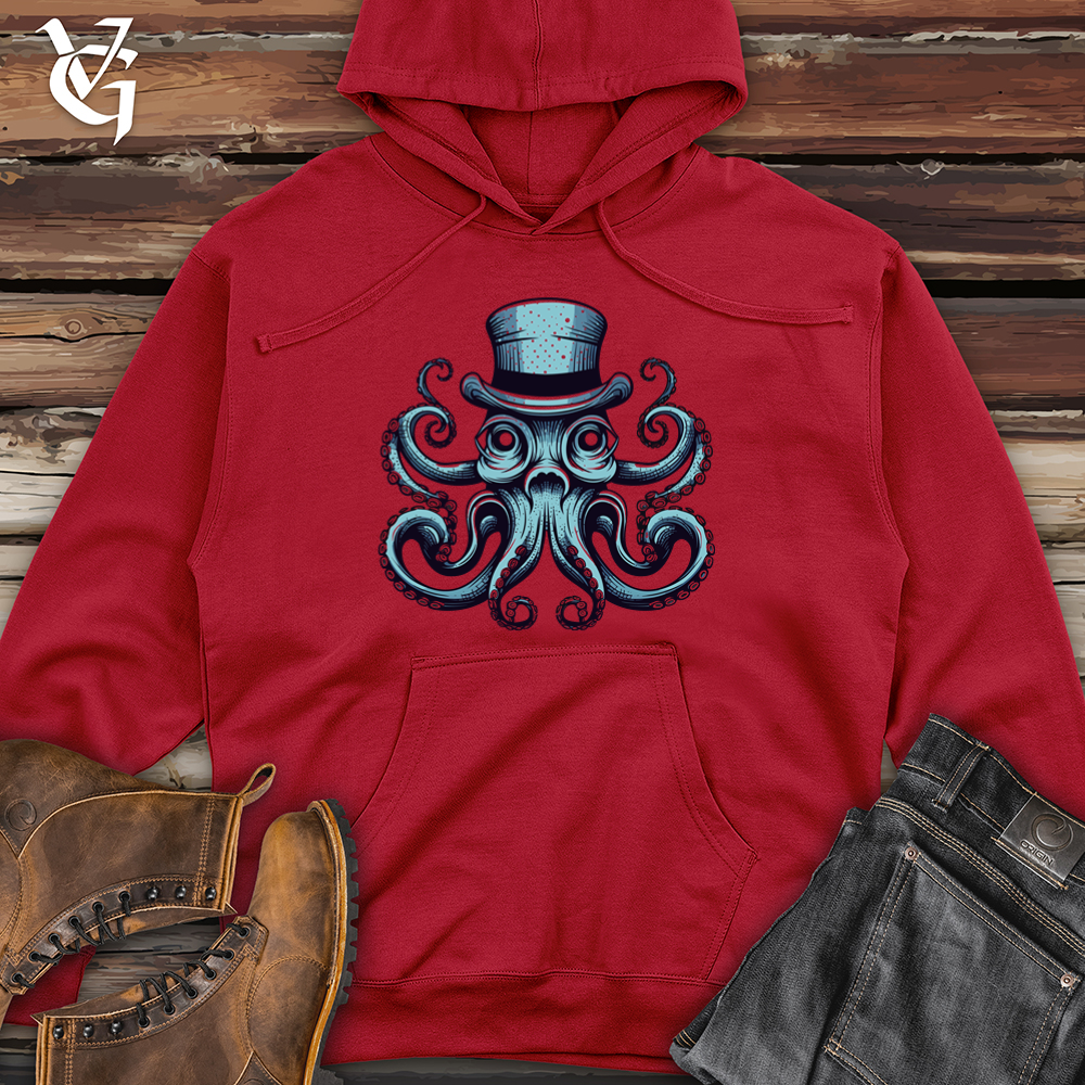 Vintage Cosmic Top Hat Octopus Midweight Hooded Sweatshirt