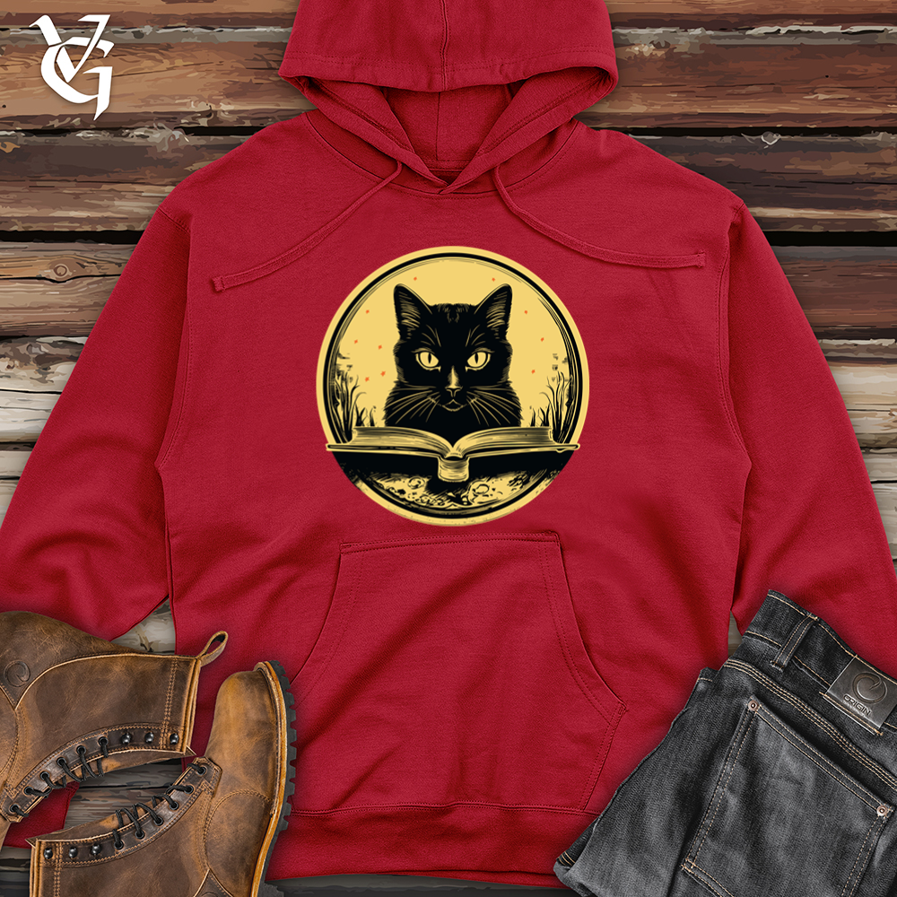 Vintage Bookworm Black Cat Midweight Hooded Sweatshirt