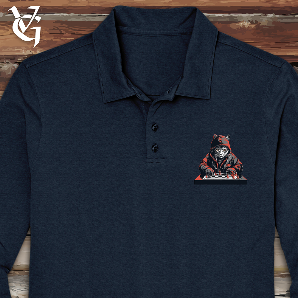 A Cat Playing Chess Long Sleeve Polo