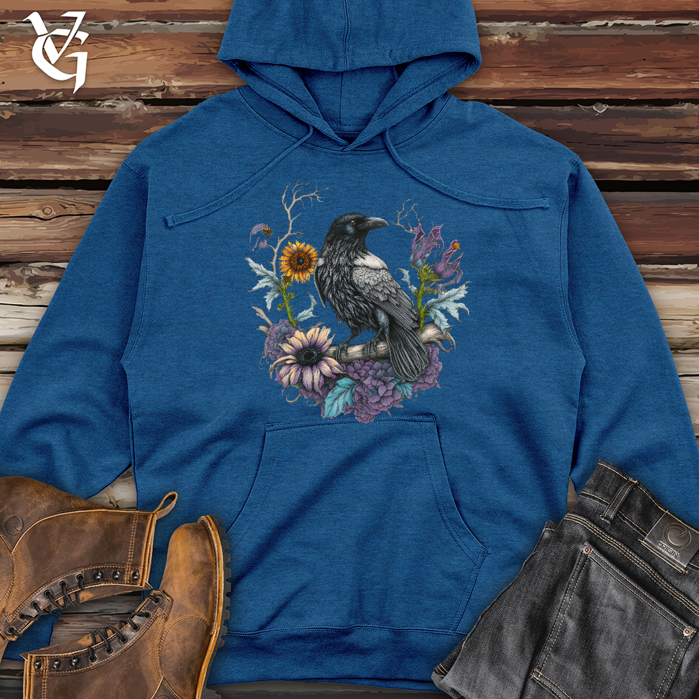 Flower Wreath Raven Midweight Hooded Sweatshirt