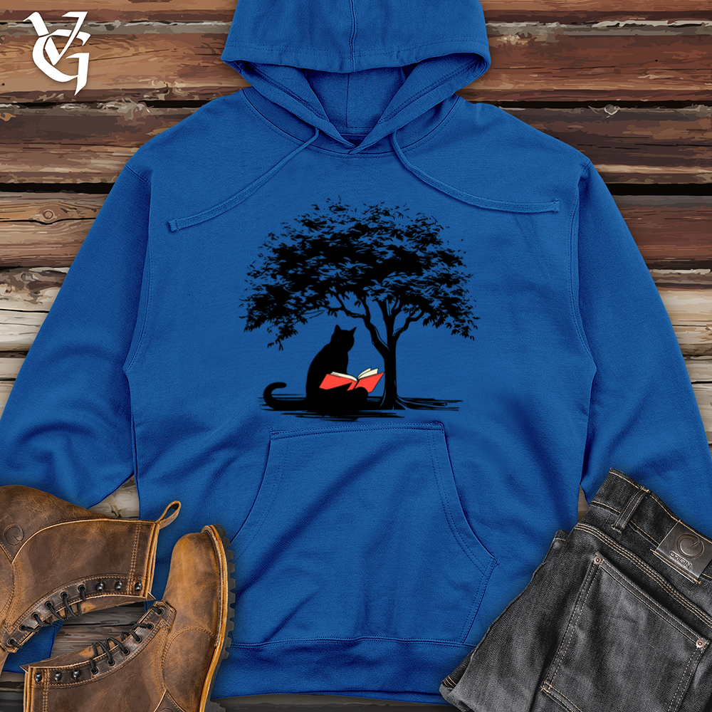 Retro Tree Reading Black Cat Midweight Hooded Sweatshirt