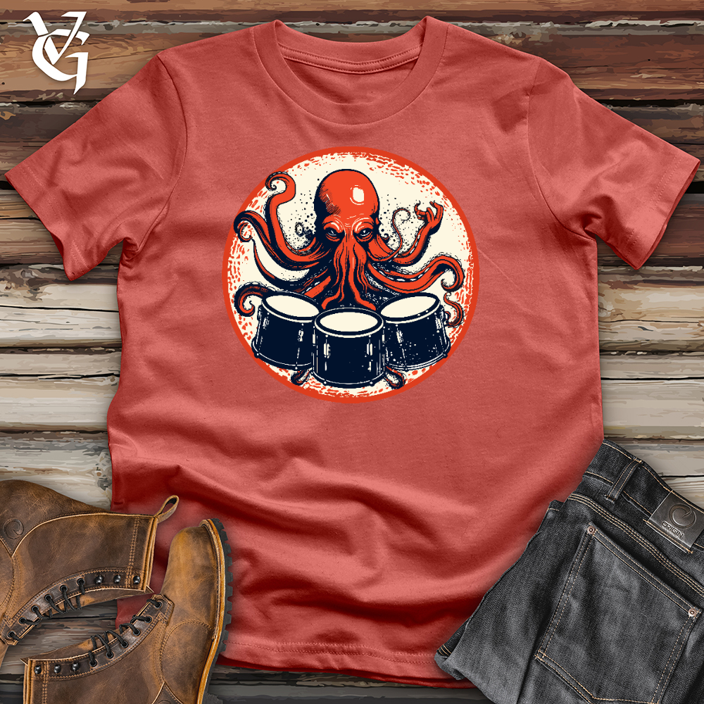 Octopus Playing Drums Cotton Tee