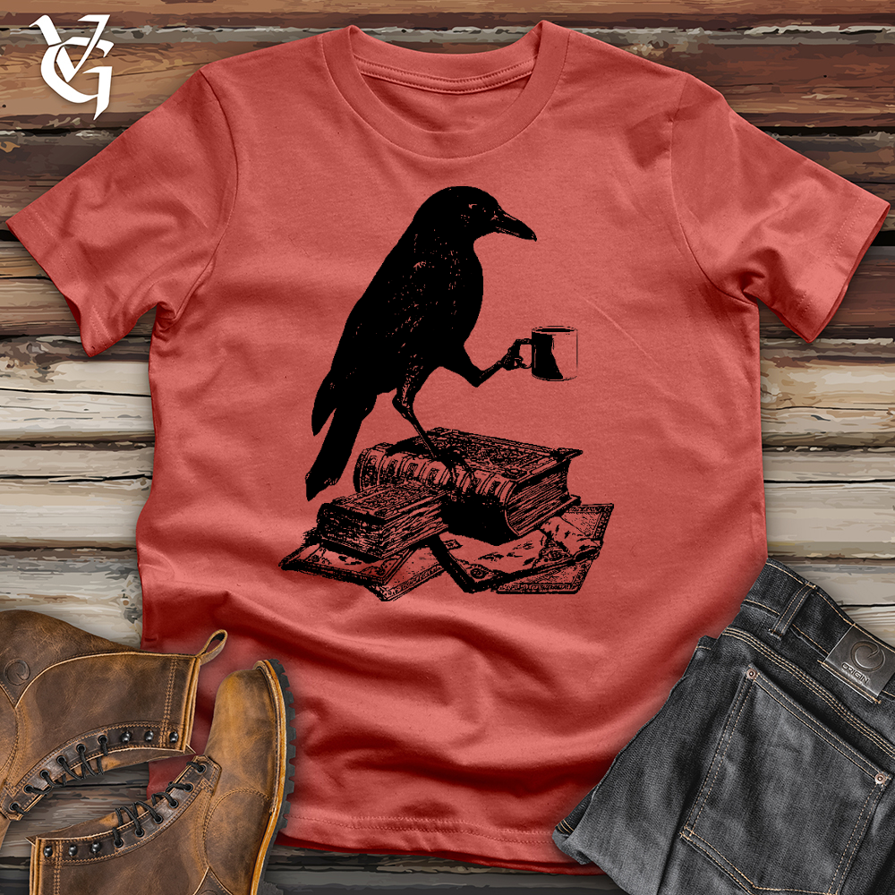 Reading Raven Holding Coffee Tee