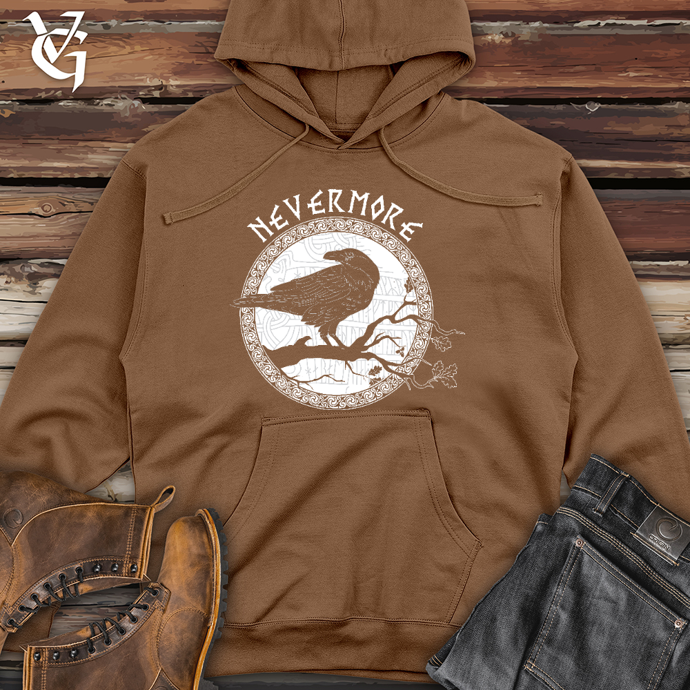 Nevermore White Winter Raven Midweight Hooded Sweatshirt