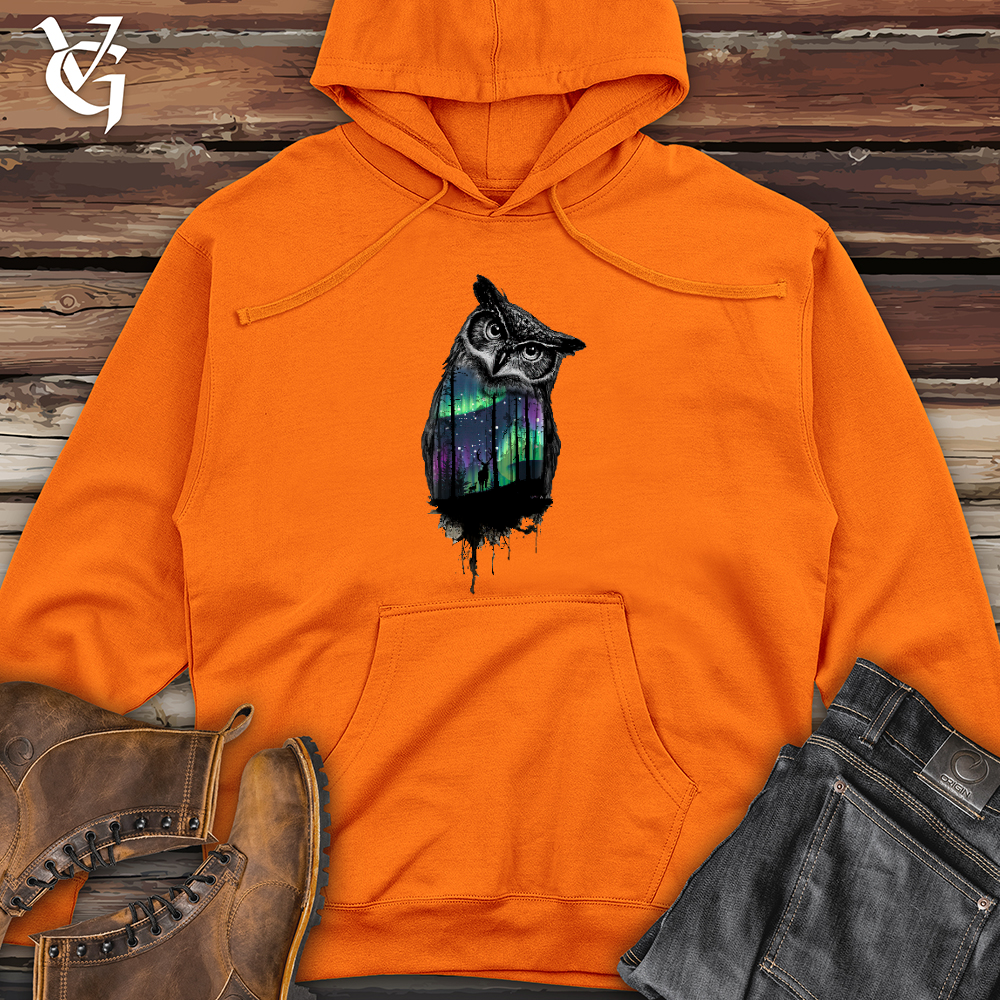 Northern Lights Owl Midweight Hooded Sweatshirt