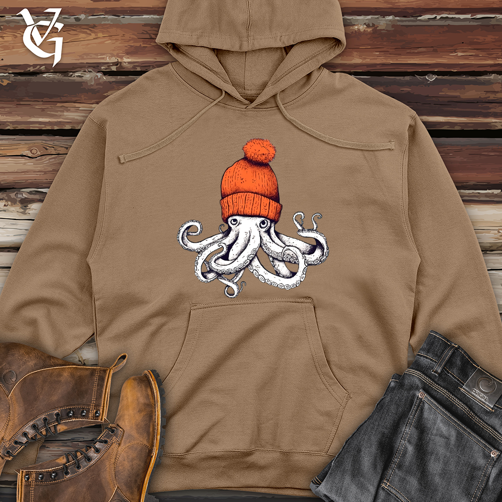 Octopus Orange Beanie Midweight Hooded Sweatshirt