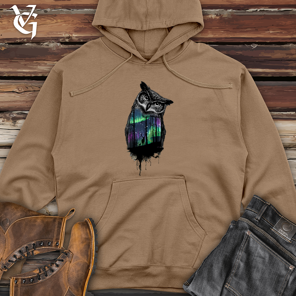 Northern Lights Owl Midweight Hooded Sweatshirt