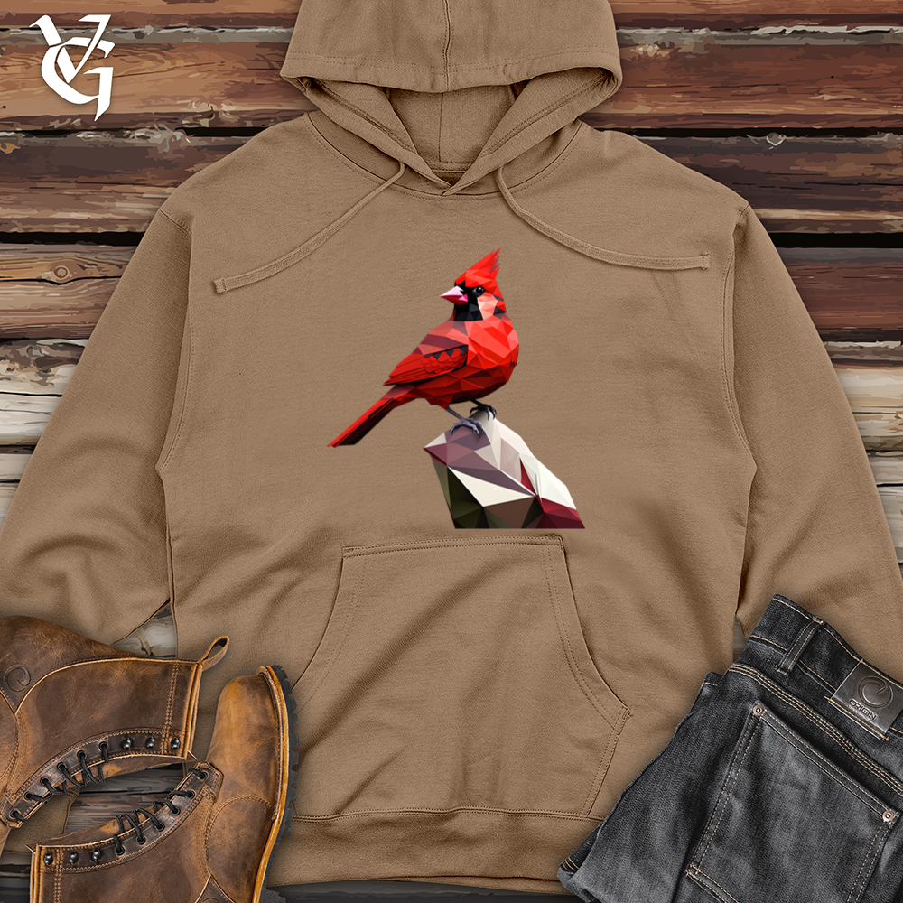 Geometric Cardinal Bird Midweight Hooded Sweatshirt