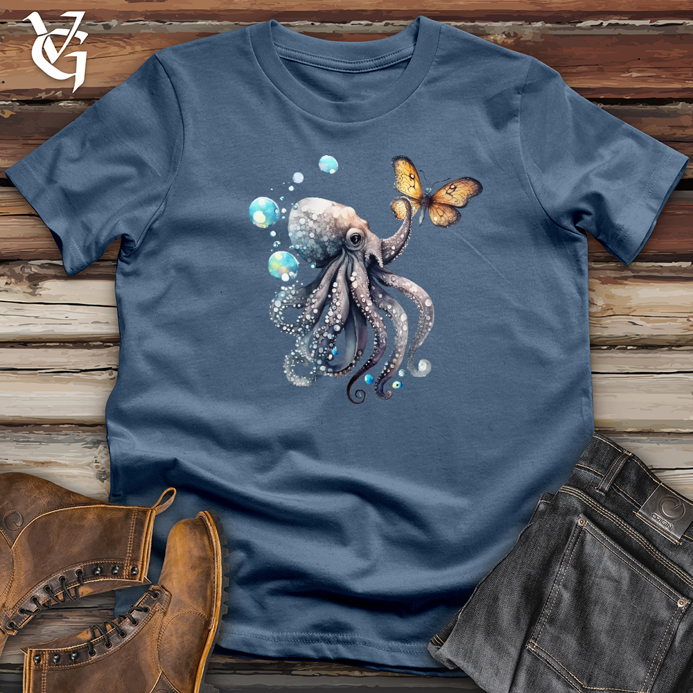 Octopus Playing With Butterfly 03 Cotton Tee