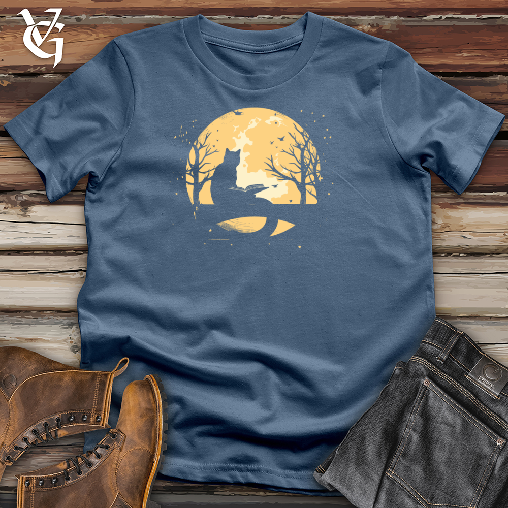 Vintage Moonlit Reading Cat Cotton Tee