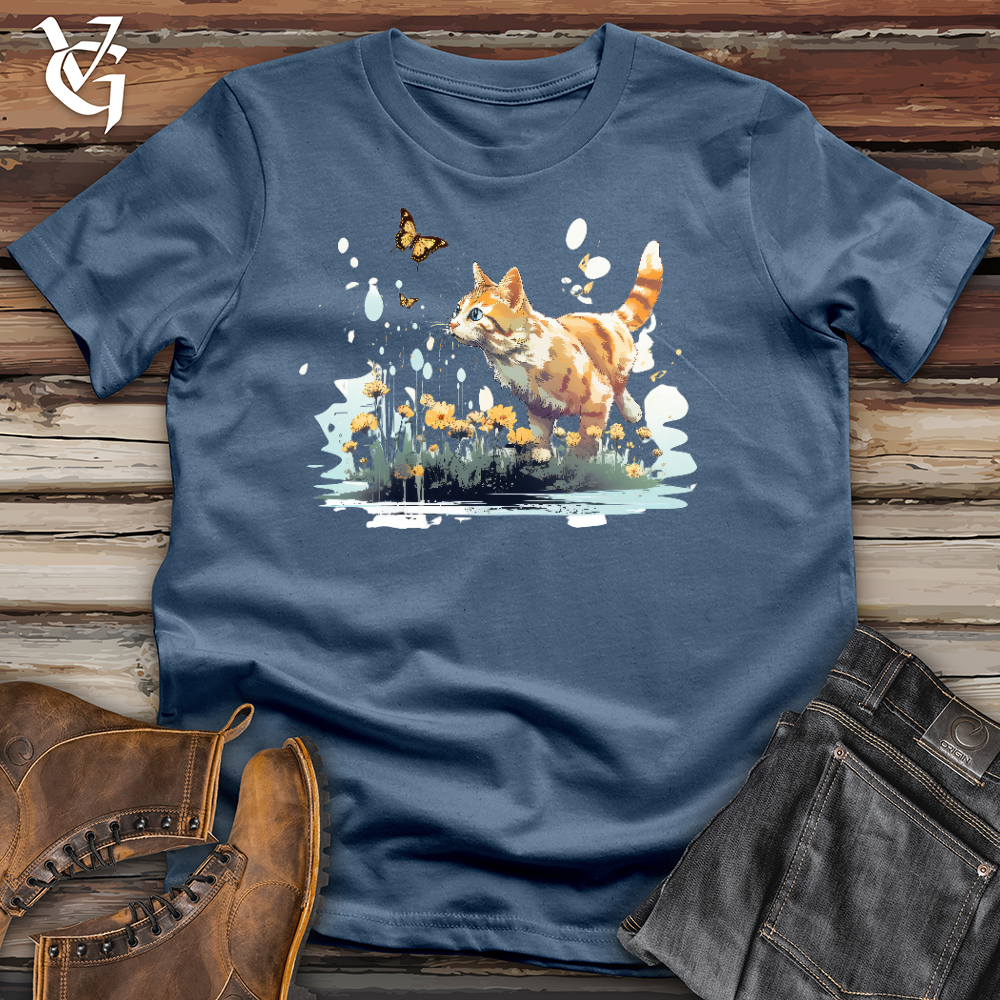 Cat Chasing Butterfly Cotton Tee