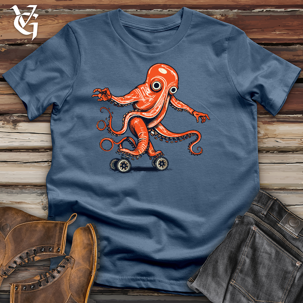 Octopus Riding On Roller Skate Cotton Tee