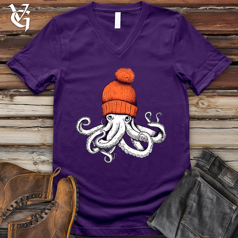 Octopus Orange Beanie V-Neck Tee