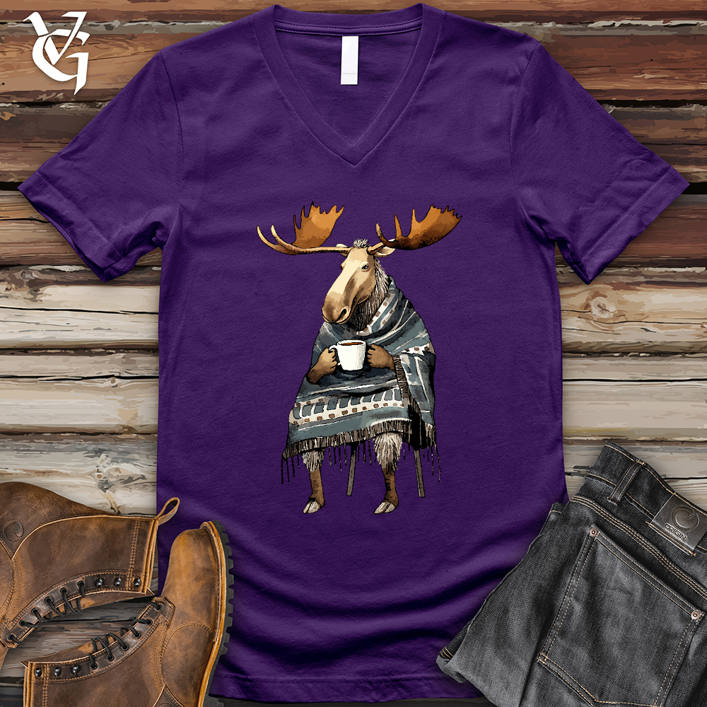 Coffee Drinking Moose V-Neck Tee
