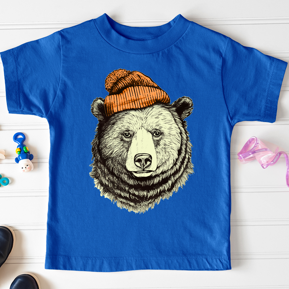 Bear Wearing Hunters Beanie Toddler Tee