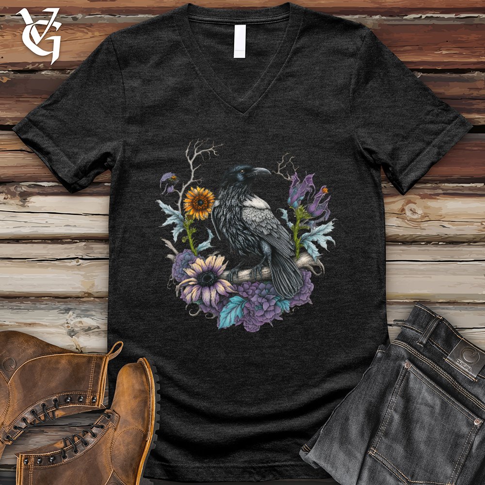 Flower Wreath Raven V- Neck Tee