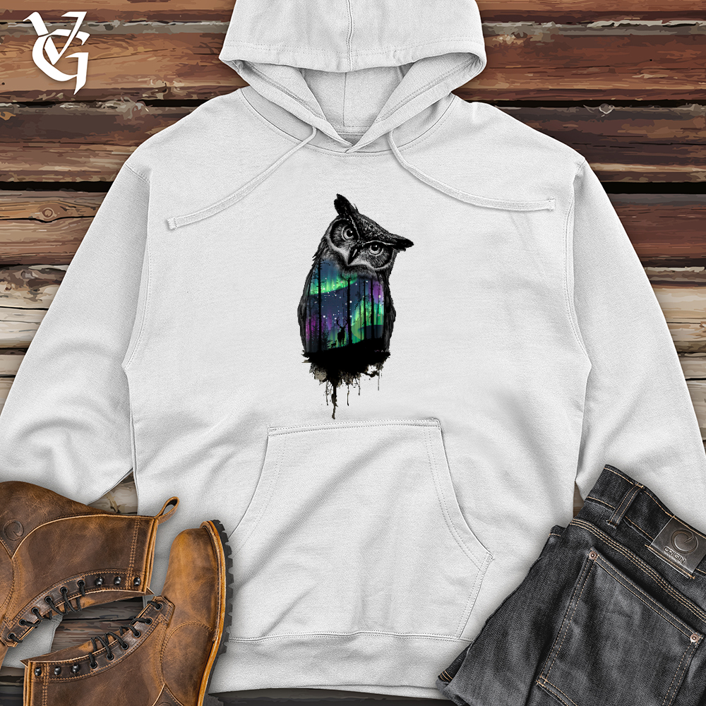 Northern Lights Owl Midweight Hooded Sweatshirt