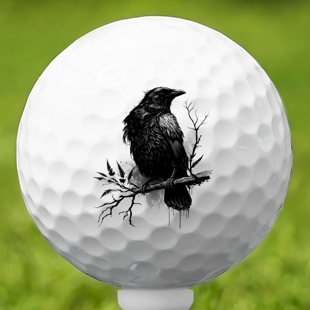Raven on Branch Golf Ball 3 Pack