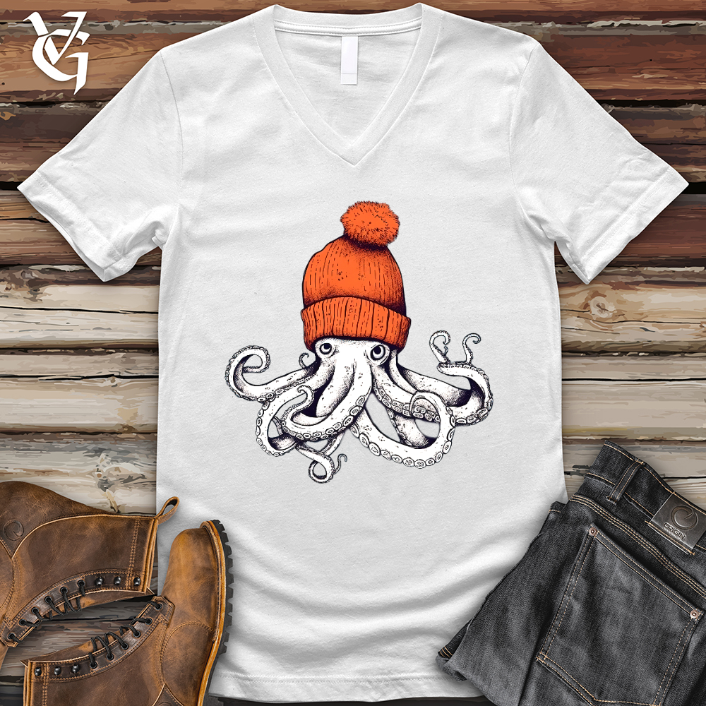 Octopus Orange Beanie V-Neck Tee
