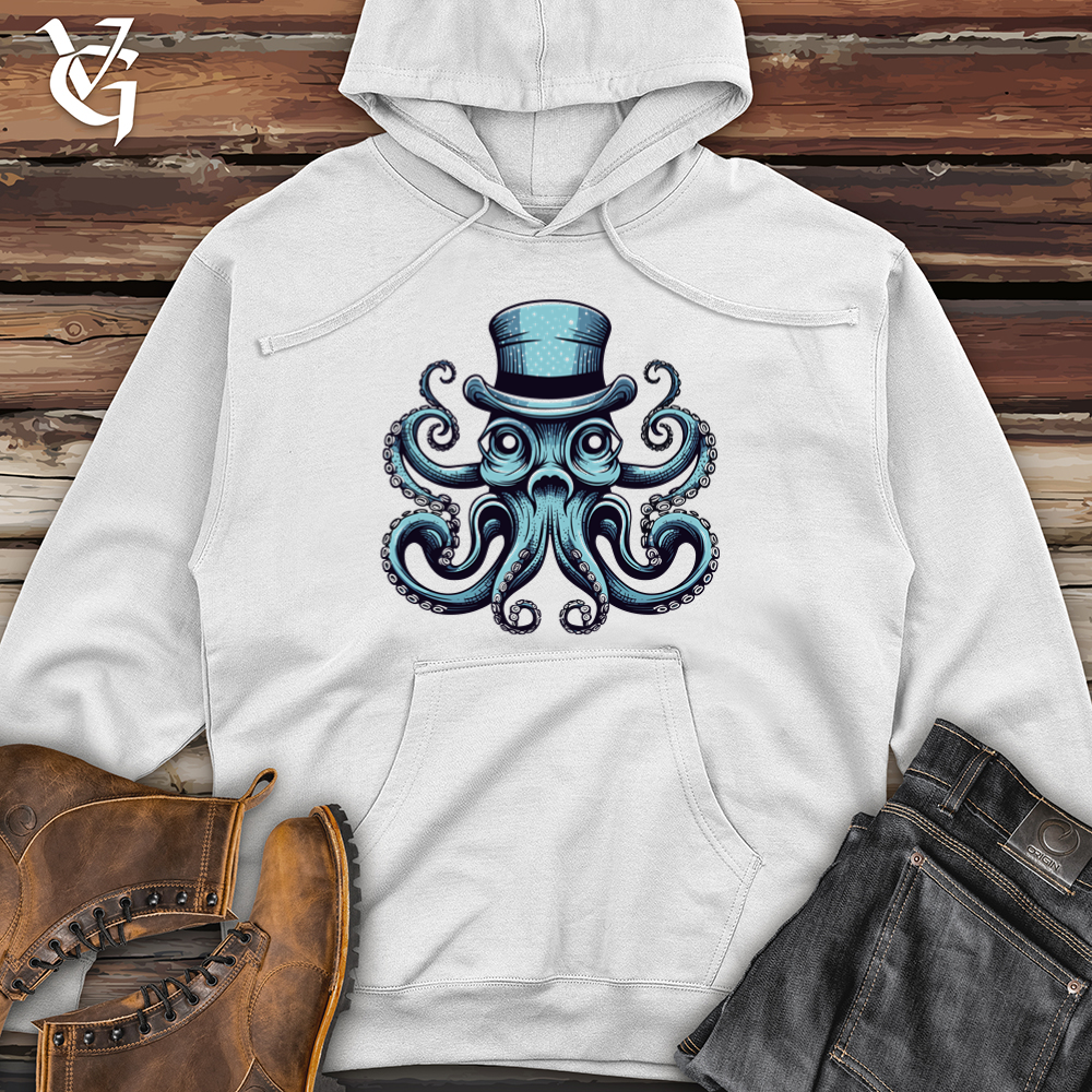 Vintage Cosmic Top Hat Octopus Midweight Hooded Sweatshirt