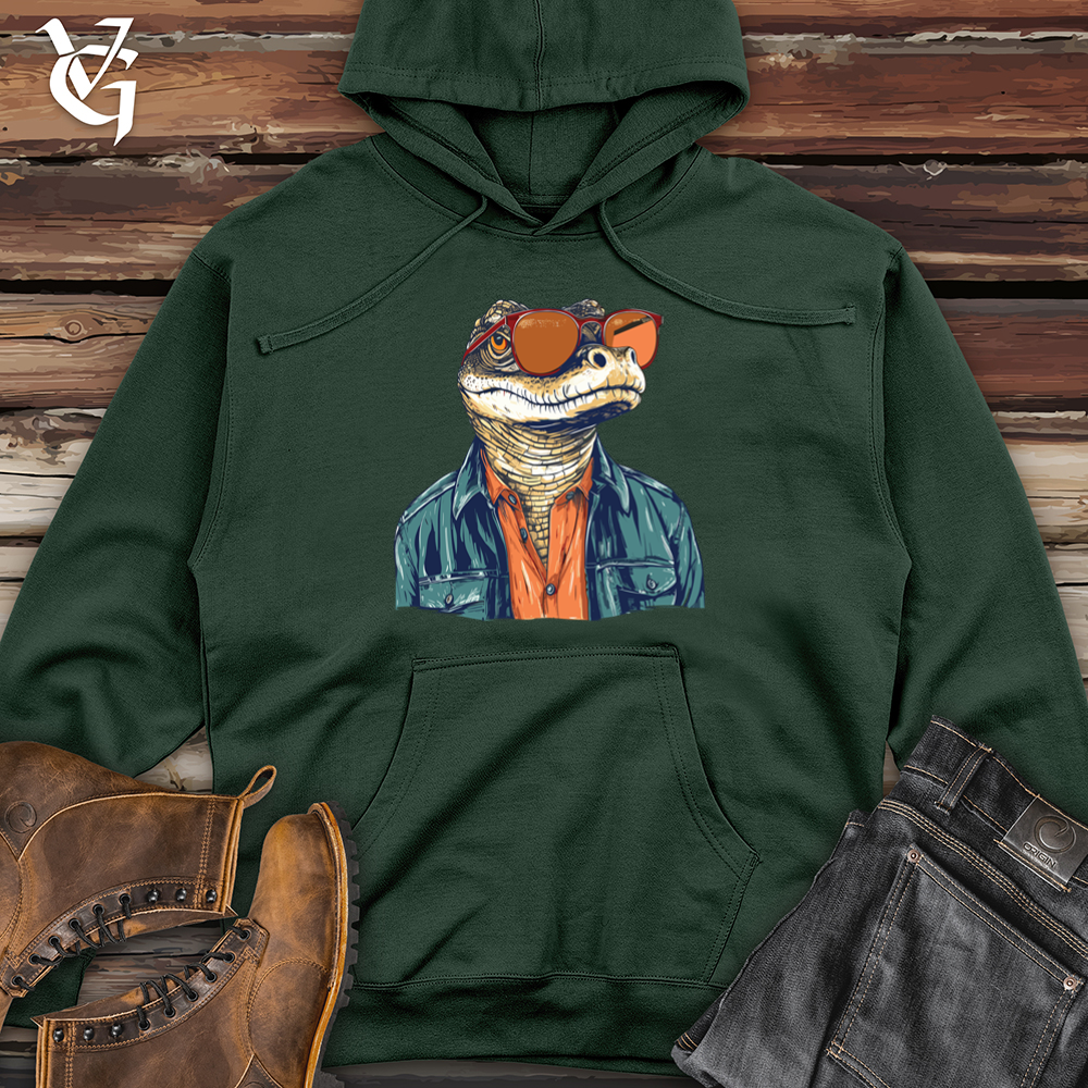Viking Goods Alligator Bayou Hipster Coastal Chic Midweight Hooded Sweatshirt Alpine Green / L