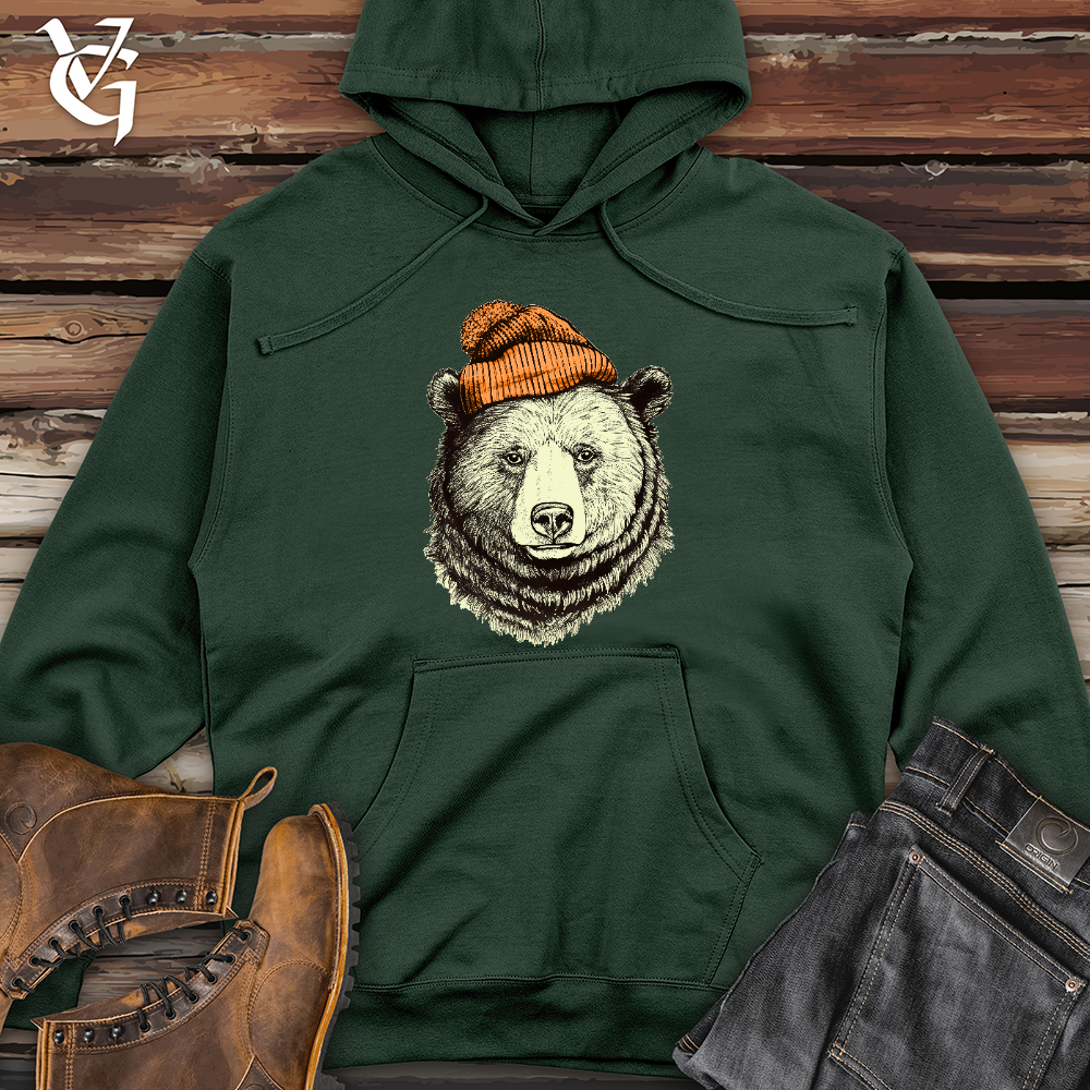 Viking Goods Bear Wearing Hunters Beanie Midweight Hooded Sweatshirt Alpine Green / L